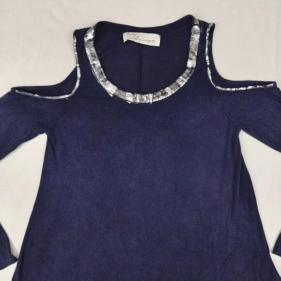 Vintage Havana Distressed Silver Trim Cold Shoulder Tunic Top Size S Y2K Flowy - Picture 3 of 9